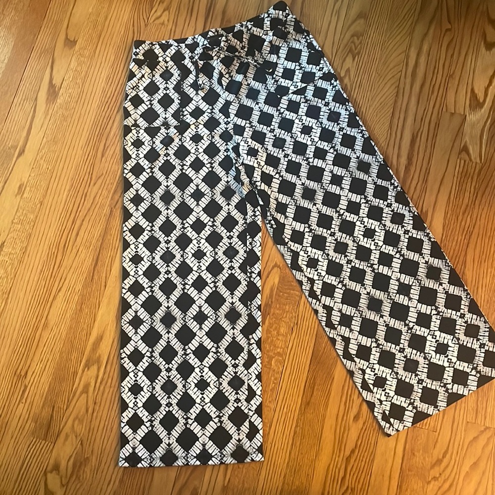 Donna Karan Patterned Wide Leg Drawstring Pants - image 1